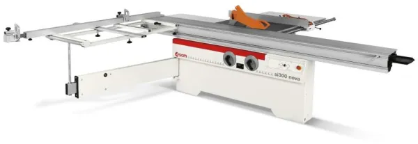 SCM Cirkelsåg, SI 300 NOVA med svängbart sågblad och rullbord.