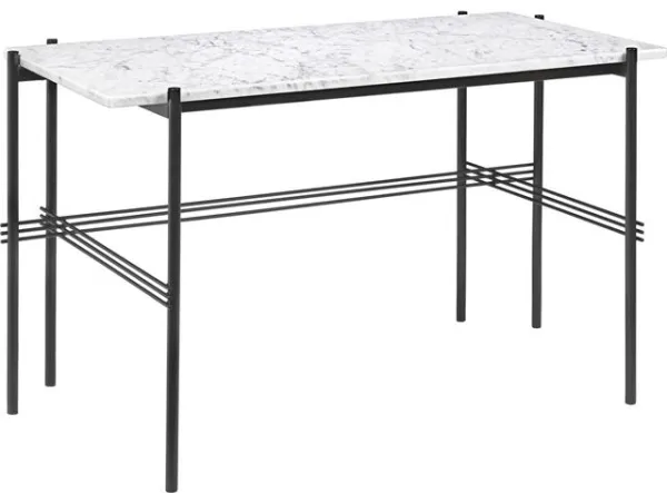 GUBI TS skrivbord 120 x 60 cm med svart ram och vit Carrara-marmorplatta